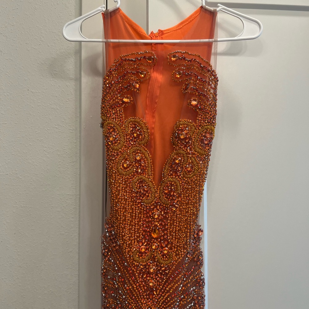 Elegant Orange Beaded Dress